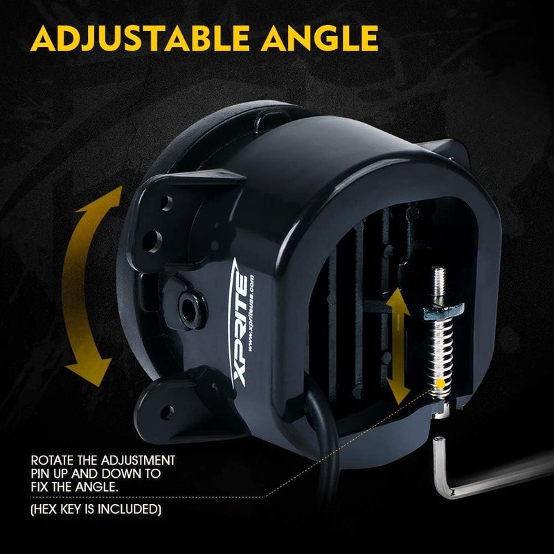 Xprite أضواء ضباب LED بحجم 4 بوصات مع حلقة هالة صفراء وعين زاوية DRL، 60 واط، مصابيح ضباب أمامية فائقة السطوع، قابلة للتوصيل والاستبدال متوافقة مع جيب رانجلر غير المحدود JK من 2007-2018، معتمدة من DOT - Image 3